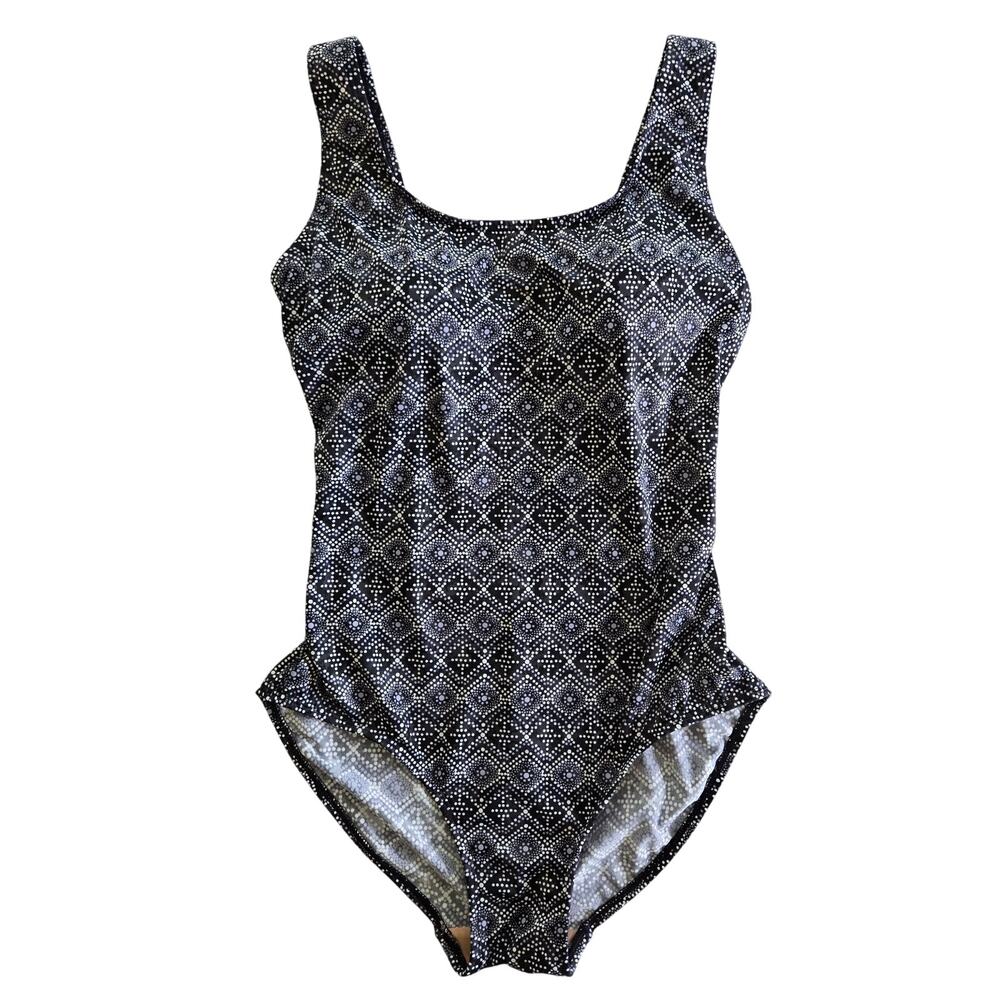 LL Bean Swimsuit Women 10 Lined Black White Geometric Classic Beach Pool UPF 50
